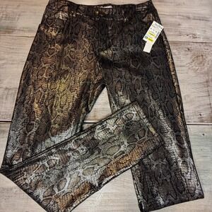 Eric Bronze Snake Print Metallic Flare Pants Women Size 6 NWT